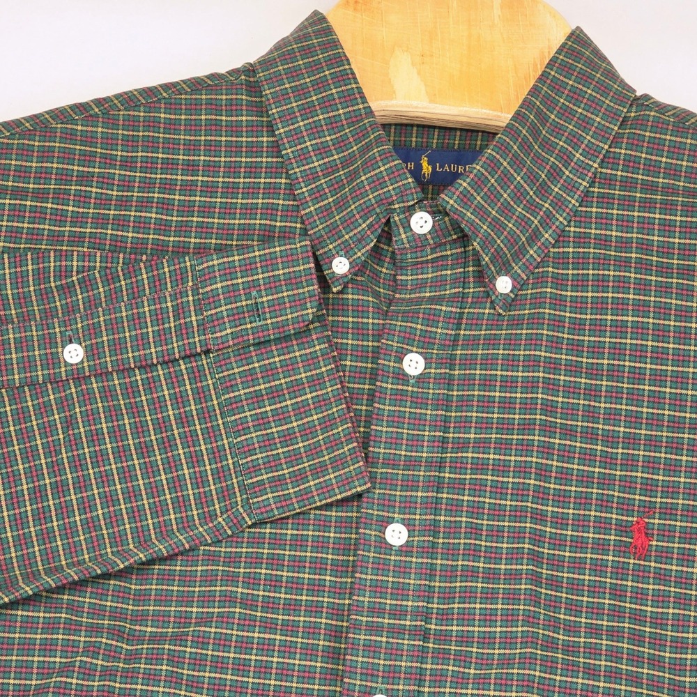 Ralph‎ Lauren Men's Shirt XXL Plaid Long Sleeve Casual Green Red Yellow